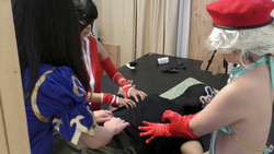 M man who was restrained by three beautiful cosplayers and was punished for tickling and ascended